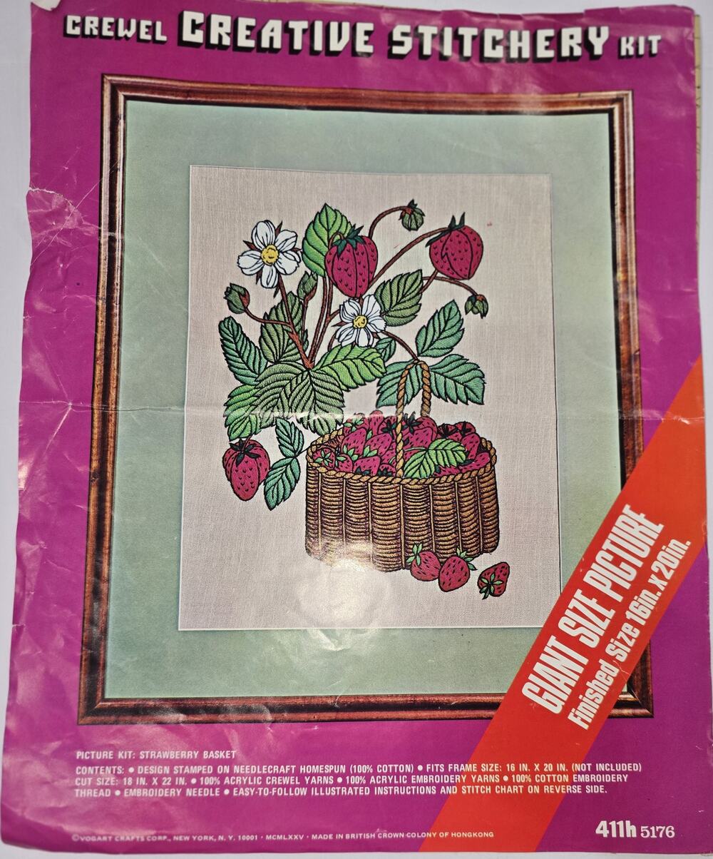Strawberry Basket Crewel Creative Stitchery Kit • Vintage Needlecraft Kit